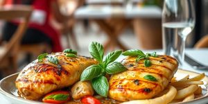 Pechugas de pollo con pimientos y albahaca