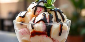 Helado casero de plátano y fresas