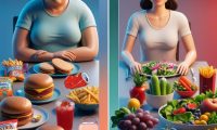 dos mujeres frente a una mesa con alimentos sanos y ortos utraporcesados