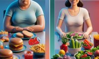 dos mujeres frente a una mesa con alimentos sanos y ortos utraporcesados