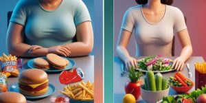 dos mujeres frente a una mesa con alimentos sanos y ortos utraporcesados